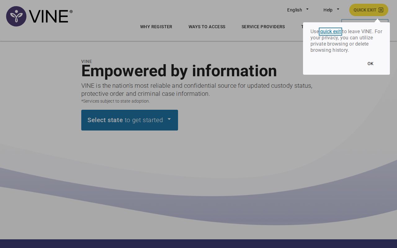 Idaho VINELink state search entry screen